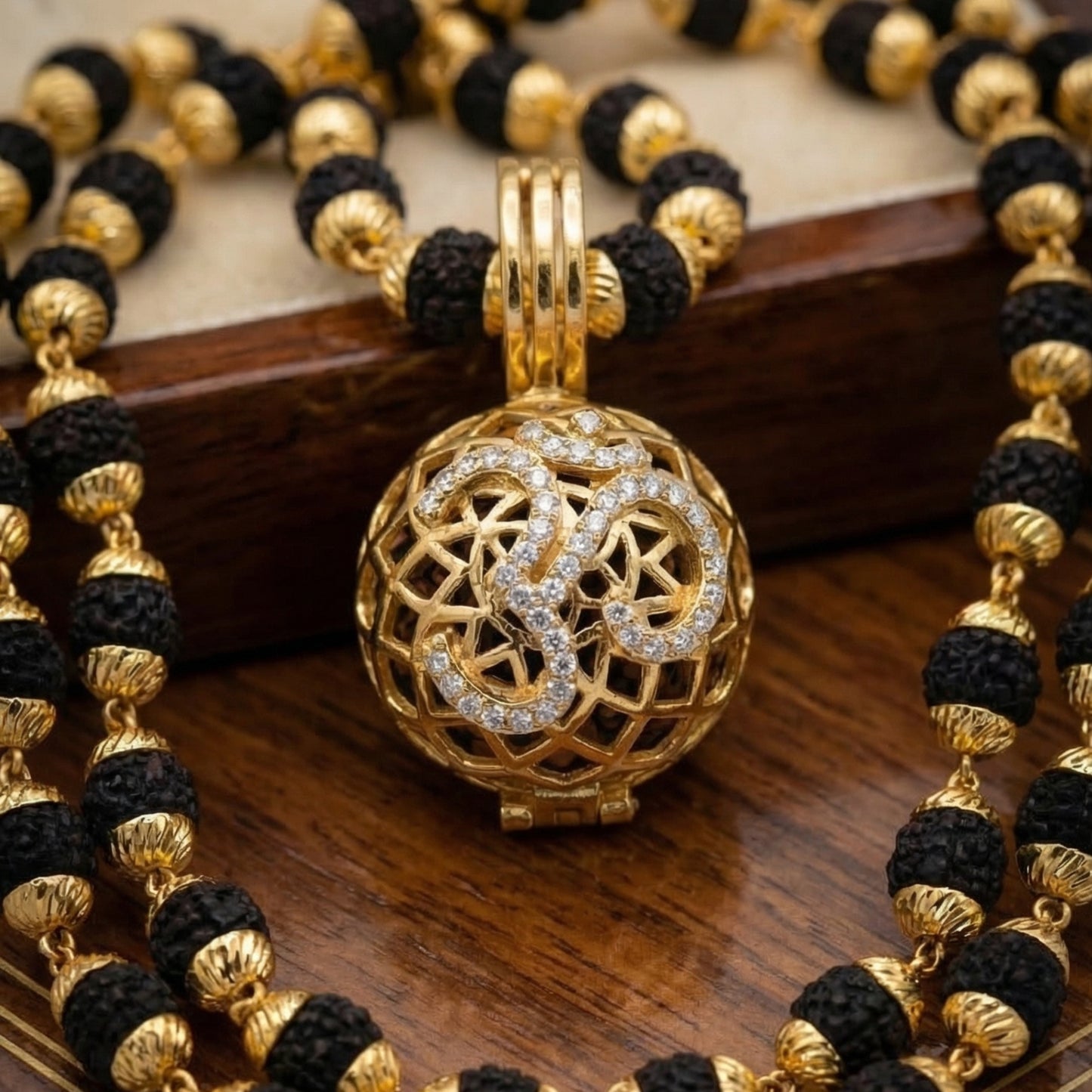 Om Pendant With Premium Rudraksha Mala