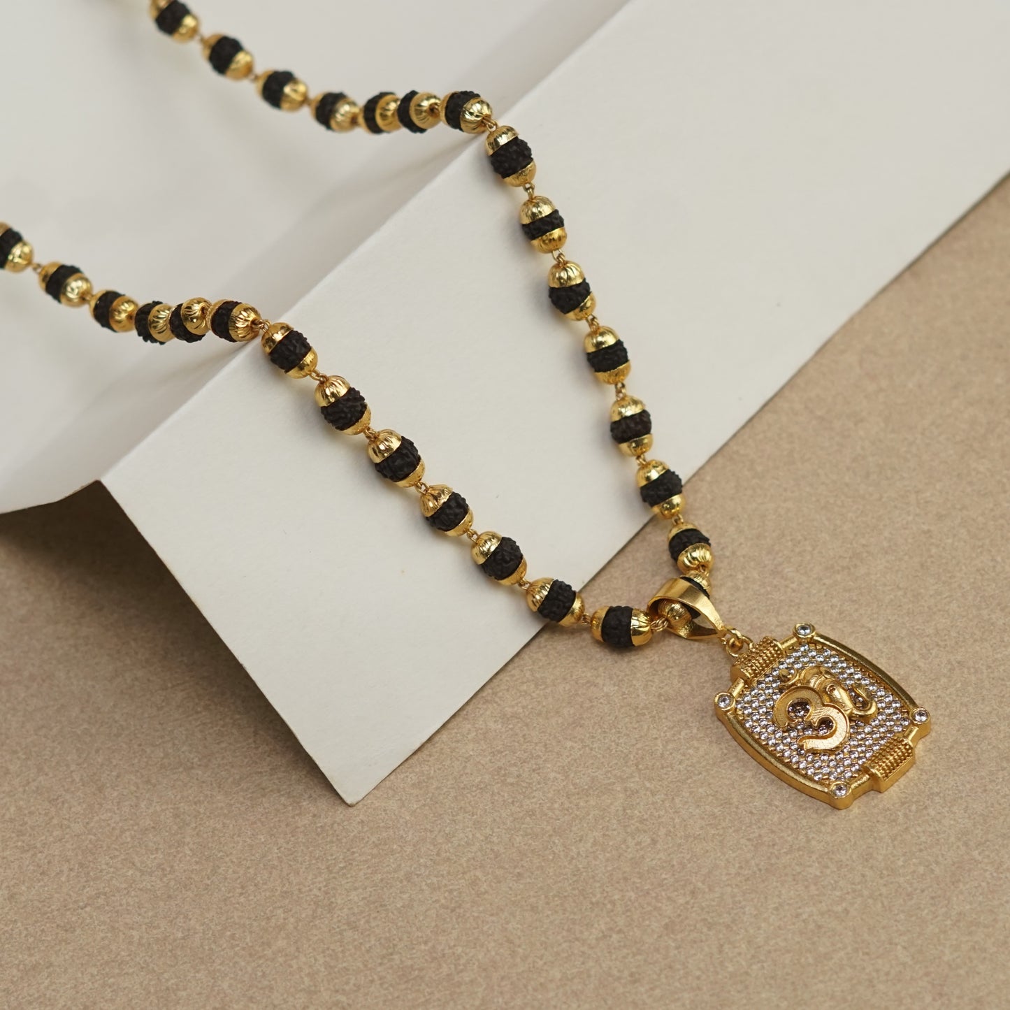 OMKARA PREMIUM GOLD PLATED PENDANT WITH RUDRAKSHA MALA (MALA-23 INCH)