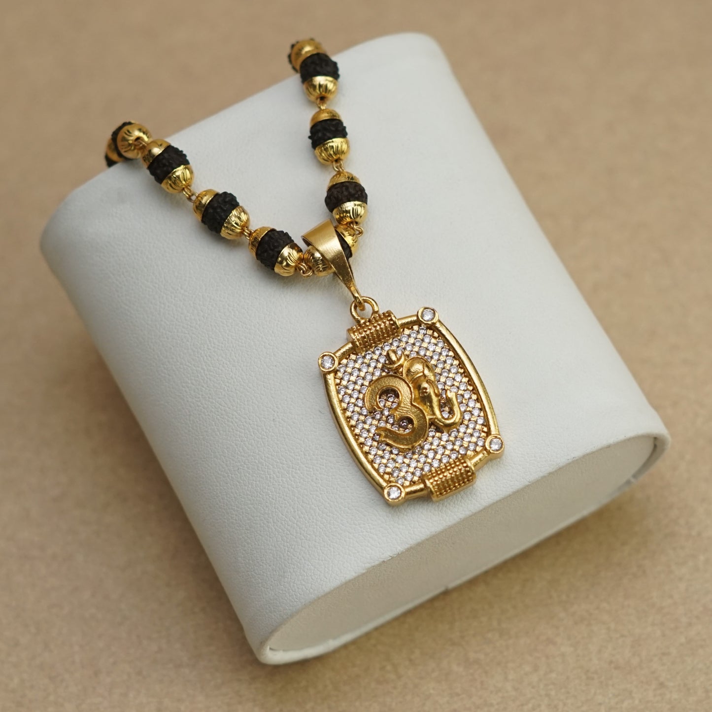 OMKARA PREMIUM GOLD PLATED PENDANT WITH RUDRAKSHA MALA (MALA-23 INCH)
