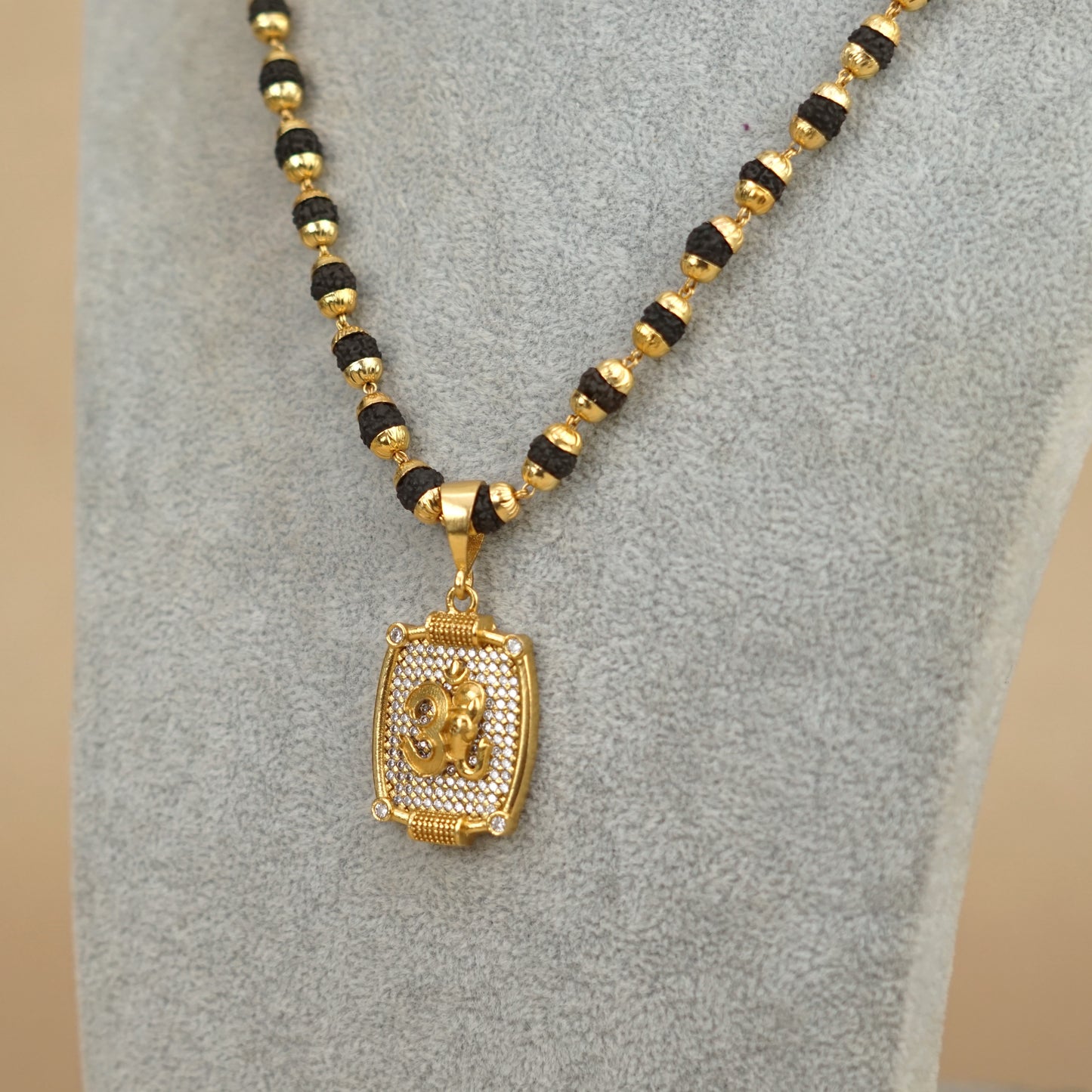 Omkara Premium Gold Plated Rudraksha Mala (23 Inch)