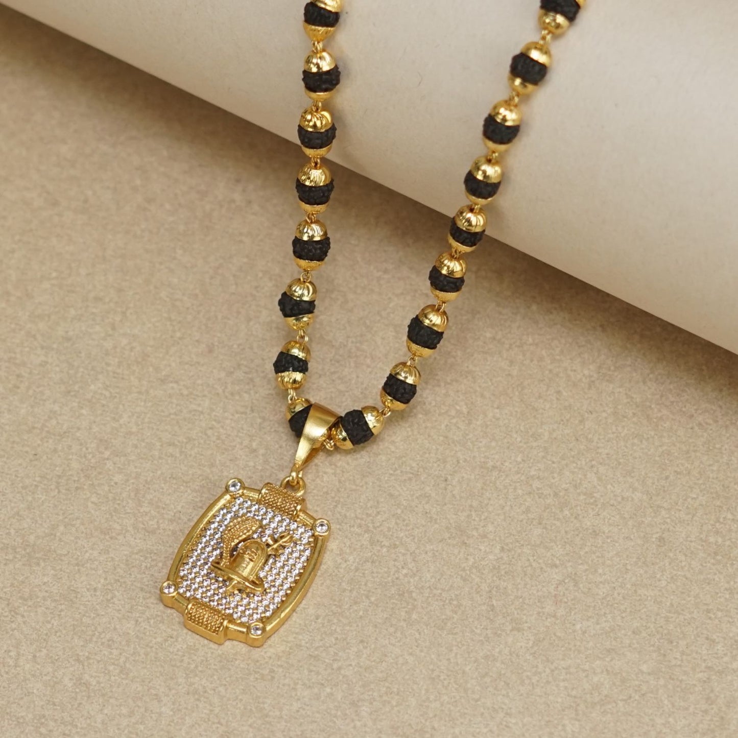 SHIVLING PREMIUM GOLD PLATED PENDANT WITH RUDRAKSHA MALA (MALA-23 INCH)