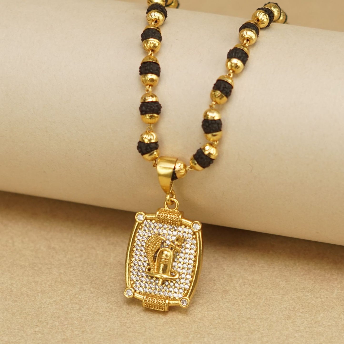 SHIVLING PREMIUM GOLD PLATED PENDANT WITH RUDRAKSHA MALA (MALA-23 INCH)