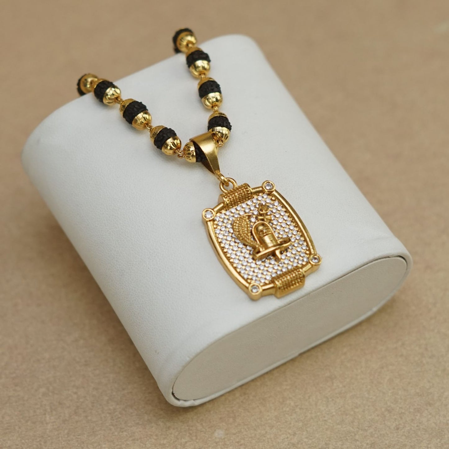 SHIVLING PREMIUM GOLD PLATED PENDANT WITH RUDRAKSHA MALA (MALA-23 INCH)