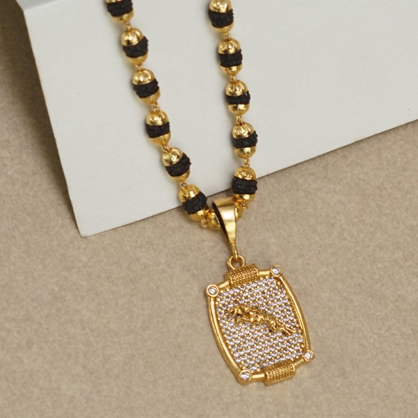 JAGUAR PREMIUM GOLD PLATED PENDANT WITH RUDRAKSHA MALA (MALA-23 INCH)