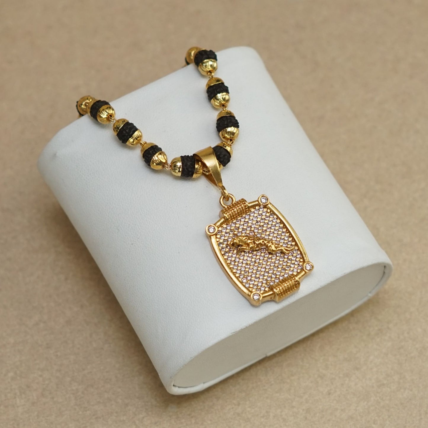 JAGUAR PREMIUM GOLD PLATED PENDANT WITH RUDRAKSHA MALA (MALA-23 INCH)