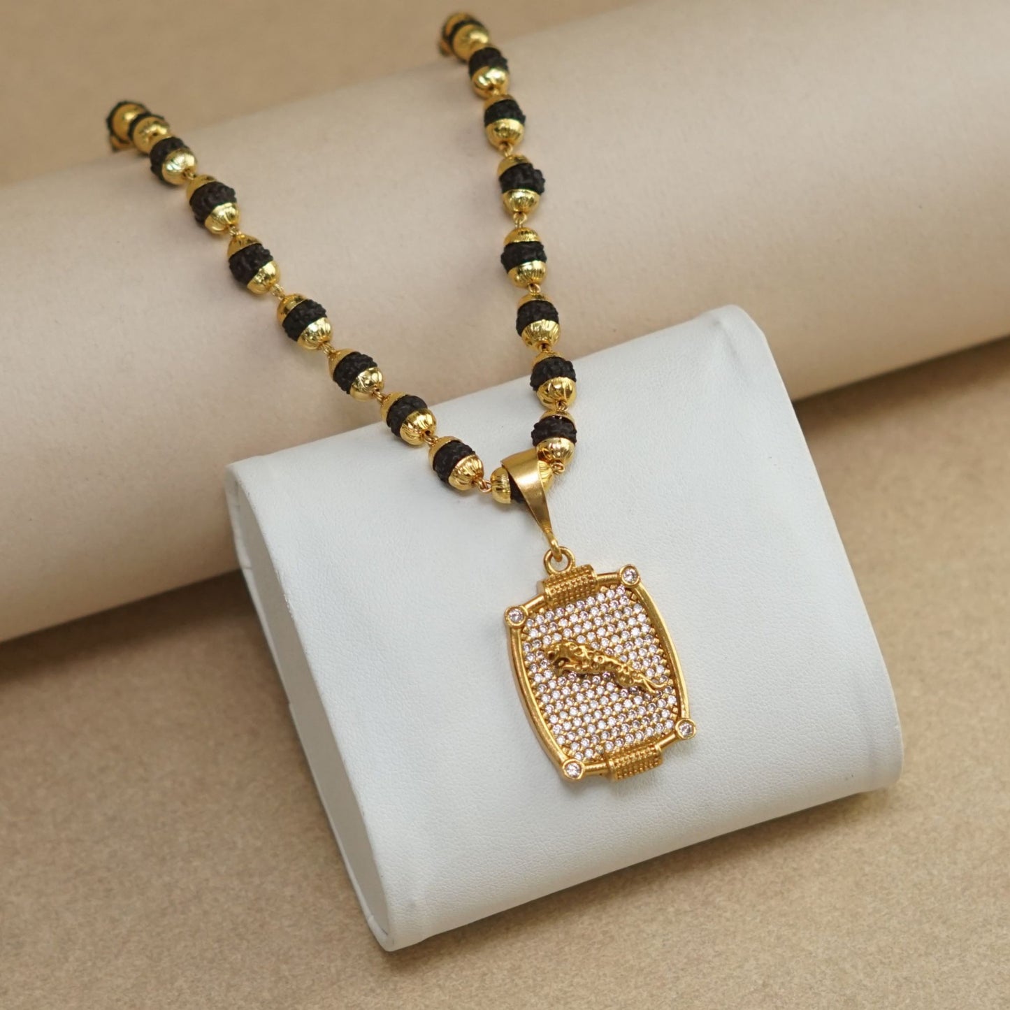 JAGUAR PREMIUM GOLD PLATED PENDANT WITH RUDRAKSHA MALA (MALA-23 INCH)