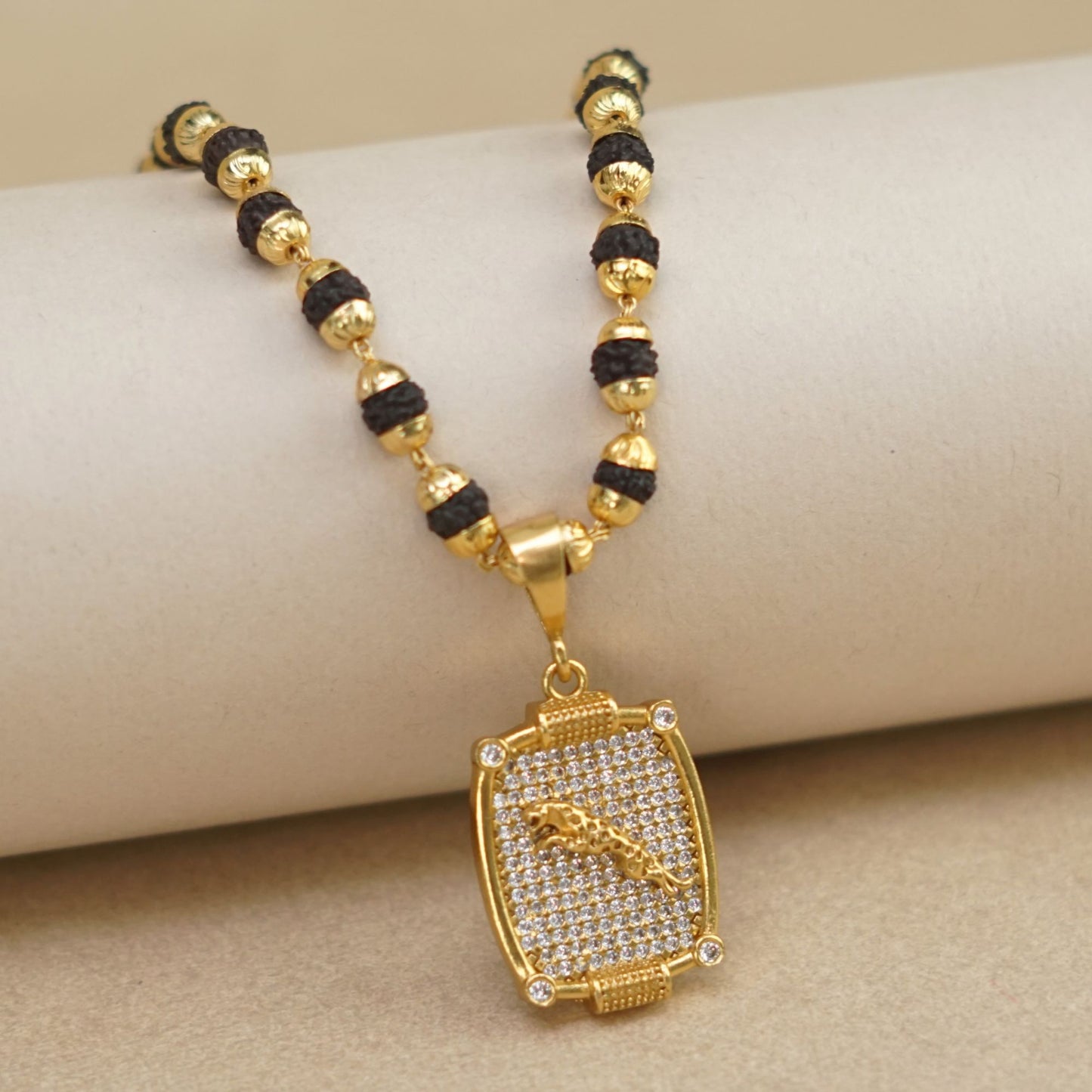 JAGUAR PREMIUM GOLD PLATED PENDANT WITH RUDRAKSHA MALA (MALA-23 INCH)
