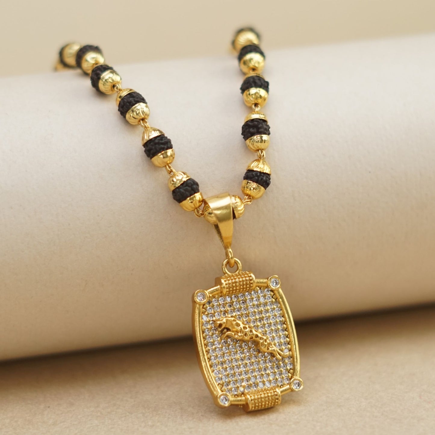 JAGUAR PREMIUM GOLD PLATED PENDANT WITH RUDRAKSHA MALA (MALA-23 INCH)