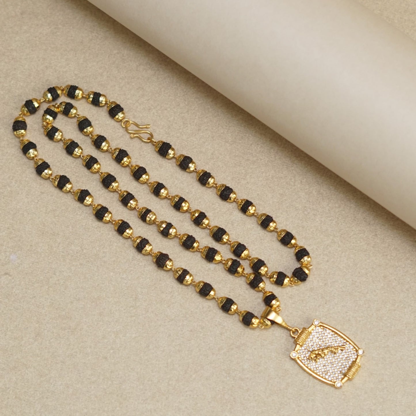 JAGUAR PREMIUM GOLD PLATED PENDANT WITH RUDRAKSHA MALA (MALA-23 INCH)