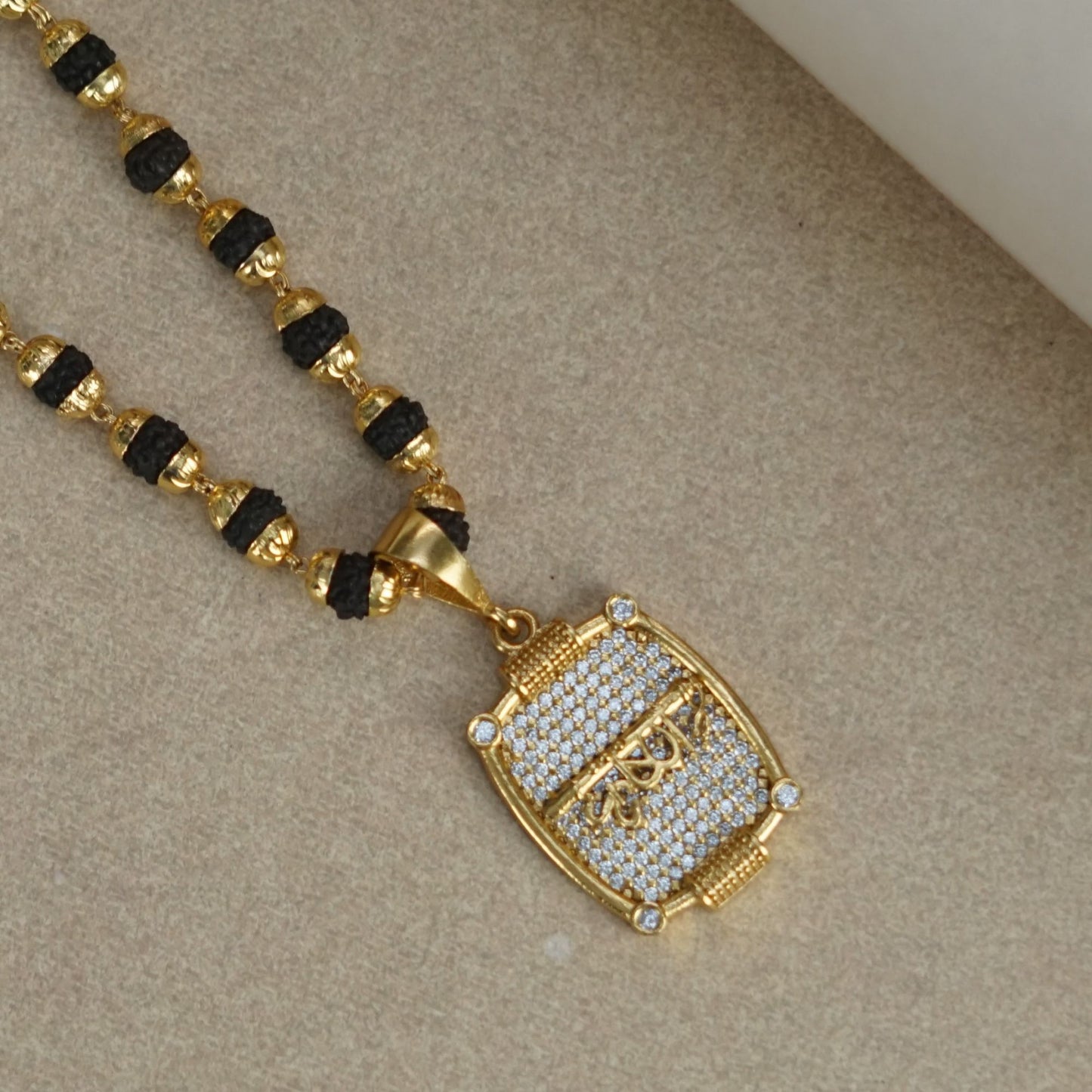 KRUSHN PREMIUM GOLD PLATED PENDANT WITH RUDRAKSHA MALA (MALA-23 INCH)