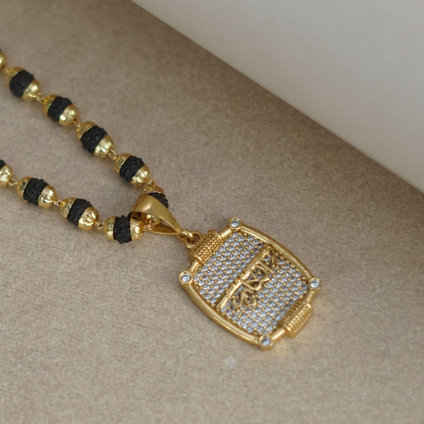 KRUSHN PREMIUM GOLD PLATED PENDANT WITH RUDRAKSHA MALA (MALA-23 INCH)