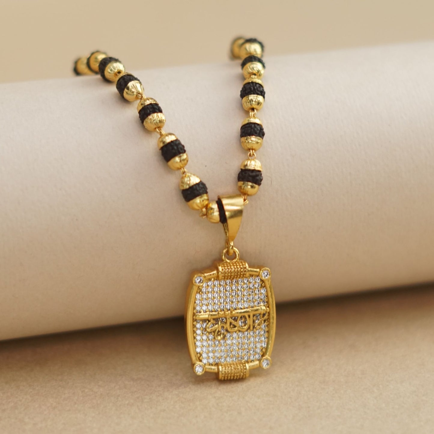 KRUSHN PREMIUM GOLD PLATED PENDANT WITH RUDRAKSHA MALA (MALA-23 INCH)