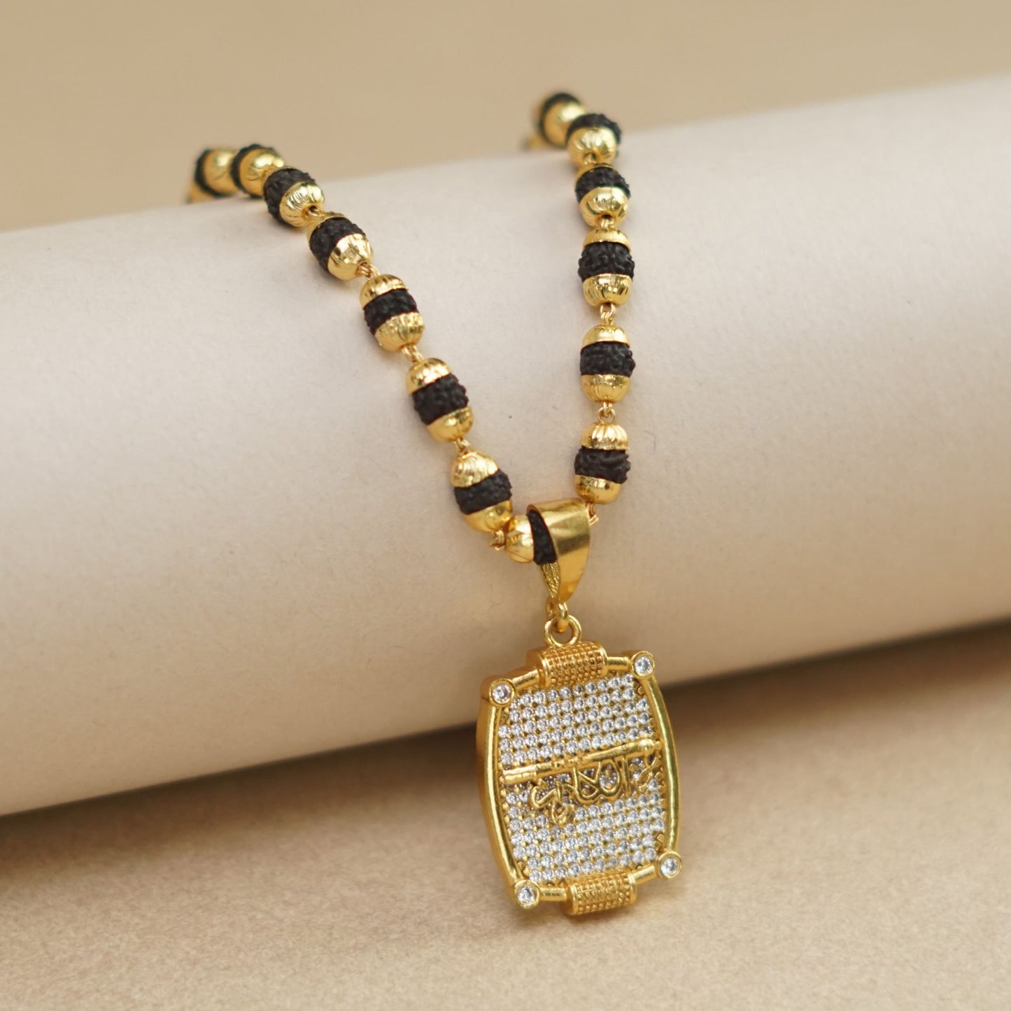 KRUSHN PREMIUM GOLD PLATED PENDANT WITH RUDRAKSHA MALA (MALA-23 INCH)