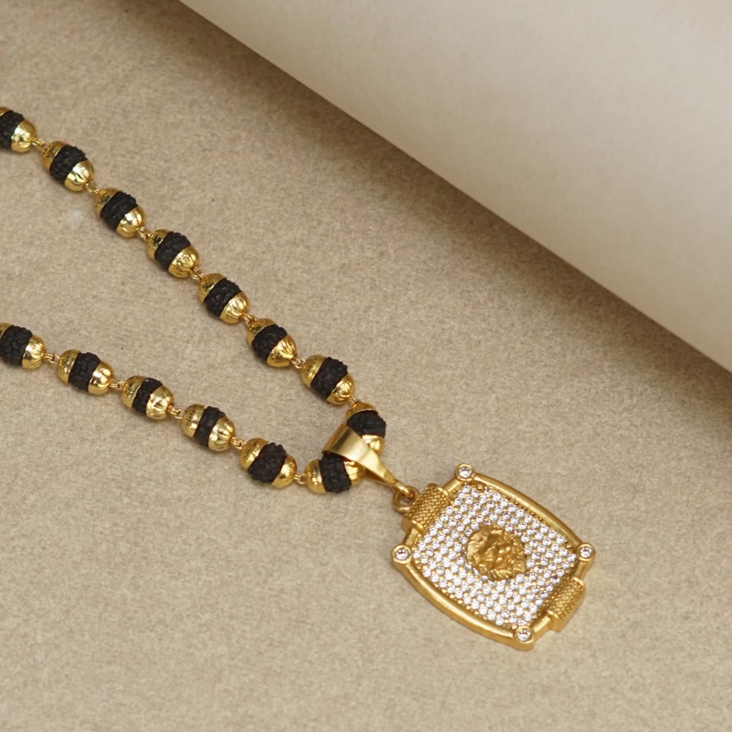 LION PREMIUM GOLD PLATED PENDANT WITH RUDRAKSHA MALA (MALA-23 INCH)