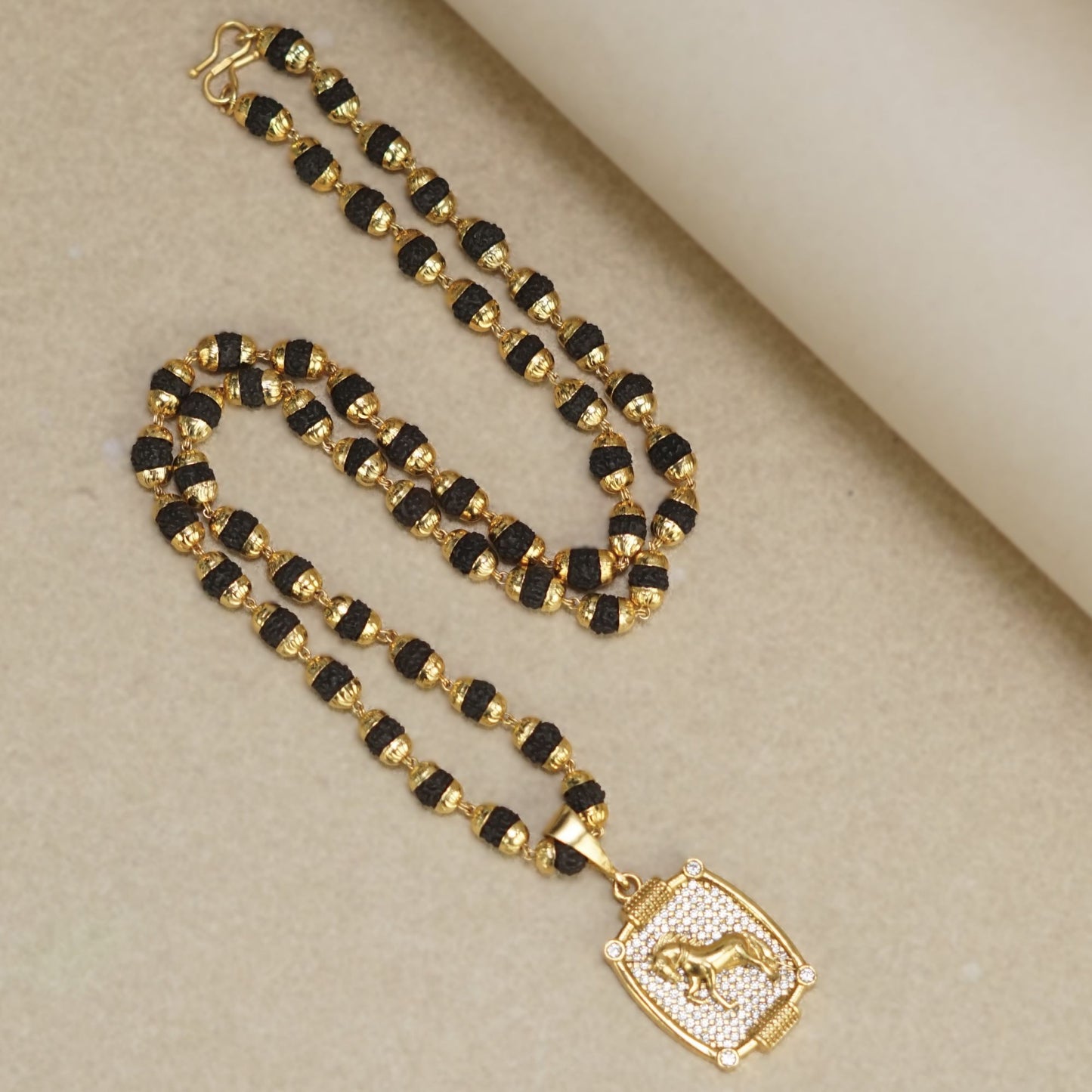 HORSE PREMIUM GOLD PLATED PENDANT WITH RUDRAKSHA MALA (MALA-23 INCH)