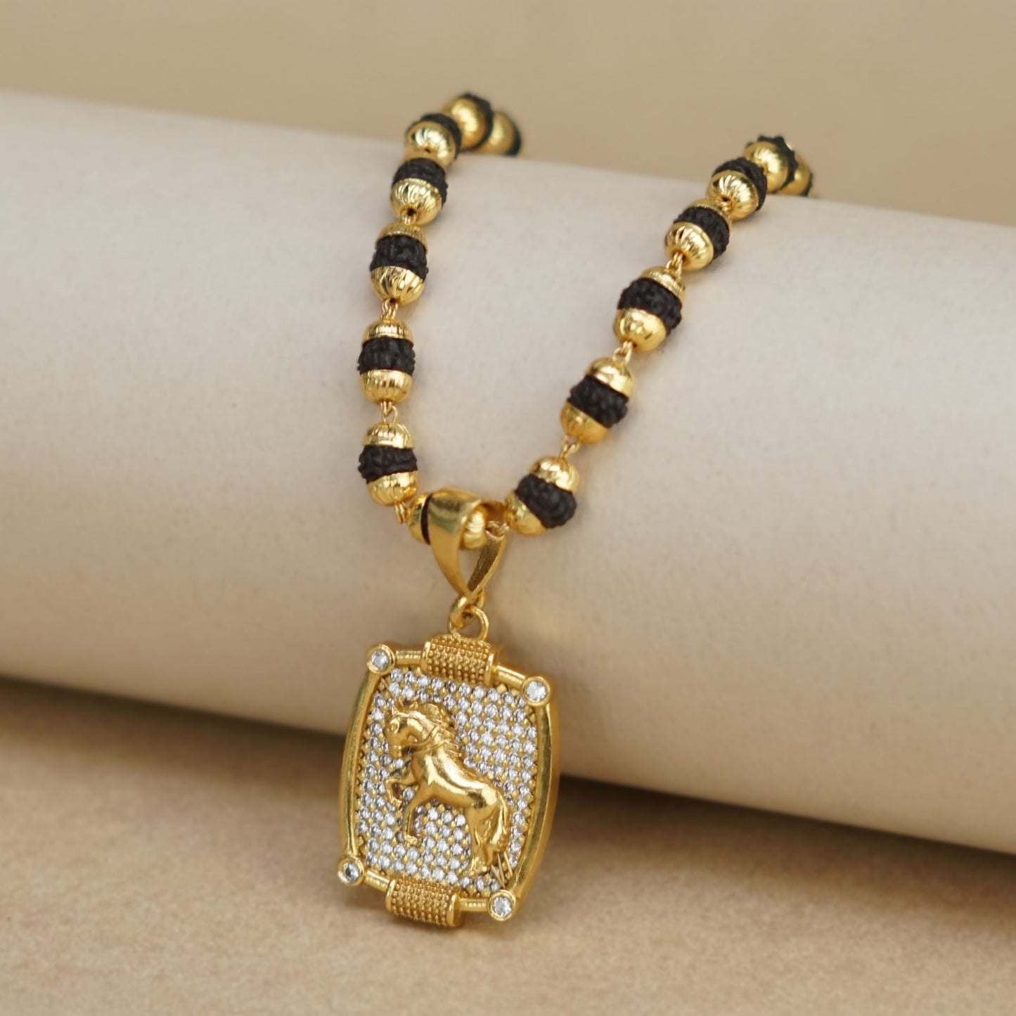 HORSE PREMIUM GOLD PLATED PENDANT WITH RUDRAKSHA MALA (MALA-23 INCH)