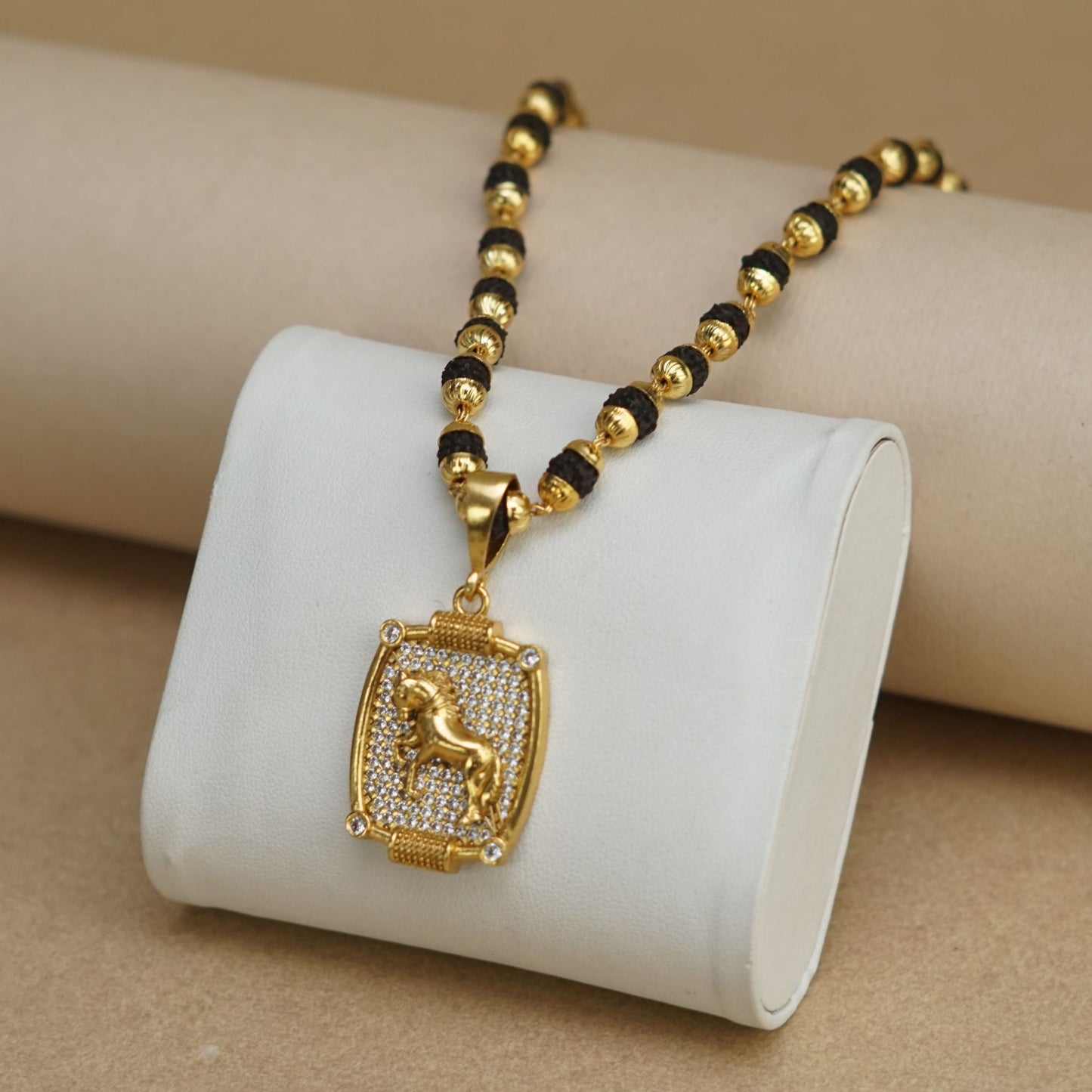 HORSE PREMIUM GOLD PLATED PENDANT WITH RUDRAKSHA MALA (MALA-23 INCH)
