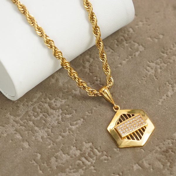 WAVE SQUARE DIAMOND PREMIUM GOLD PLATED PENDANT