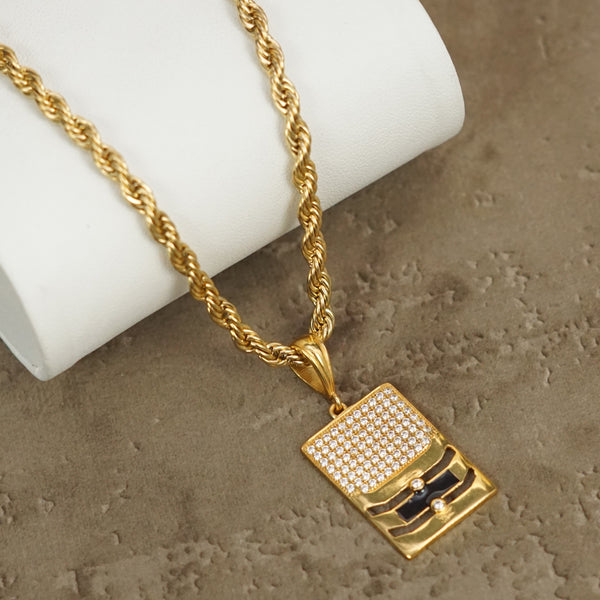 SHINING SQUARE DIAMOND PENDANT PREMIUM GOLD PLATED PENDANT