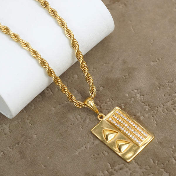 SQUARE DIAMOND PENDANT PREMIUM GOLD PLATED PENDANT
