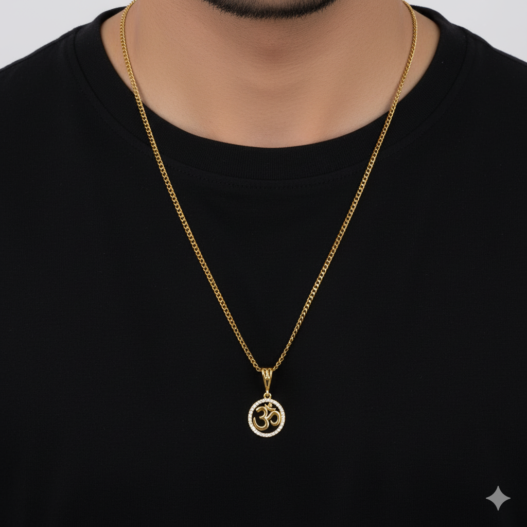 Omav Men’s Fashion Gold Chain Pendant (Chain-24 Inch)
