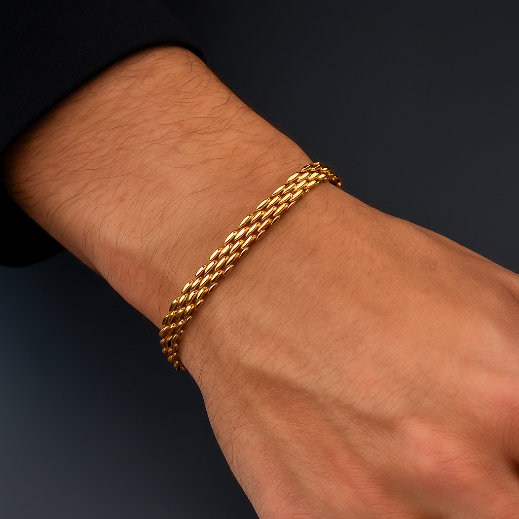 GodFather Unisex Solid Gold Men's Chain Necklace & Bracelet Combo