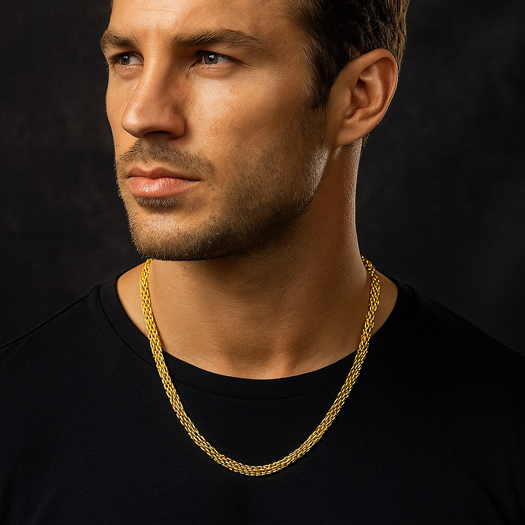 GodFather Unisex Solid Gold Men's Chain Necklace & Bracelet Combo