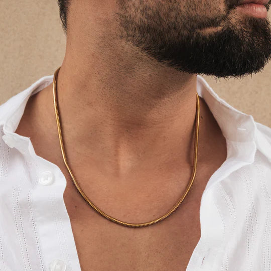 MEN’S UNIQUE STYLE GOLD ROUND SNAKE CHAIN (CHAIN-24 INCH / 4 MM)