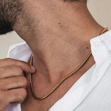 MEN’S UNIQUE STYLE GOLD ROUND SNAKE CHAIN (CHAIN-24 INCH / 4 MM)