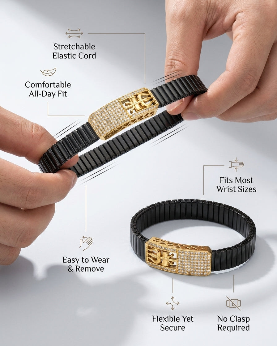 Trishul Luxury Black & Gold Flexible Bracelet