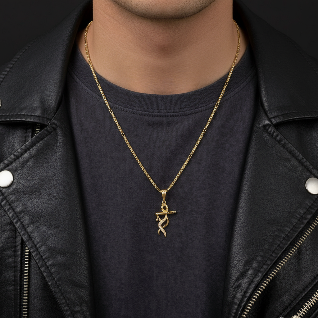Krishna Men’s Stylish Gold Pendant With Chain (Chain-24 Inch)