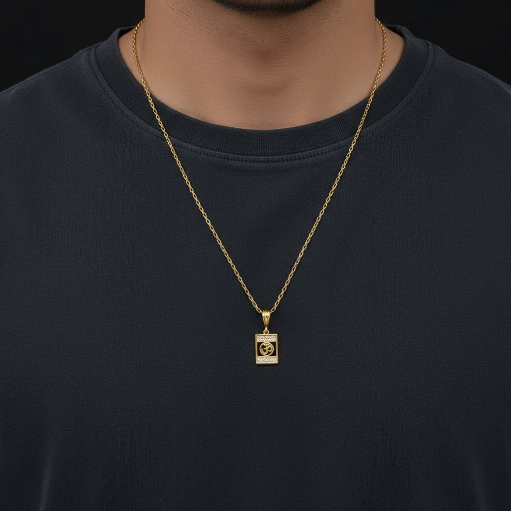 Omdutt Men’s Modern Gold Pendant With Chain (Chain-24 Inch)