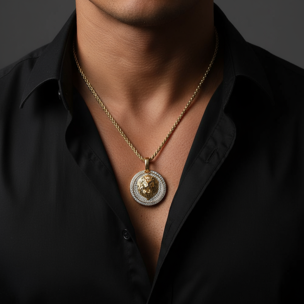 Lion Coin Men’s Luxury Gold Chain Pendant (Chain-24 Inch)