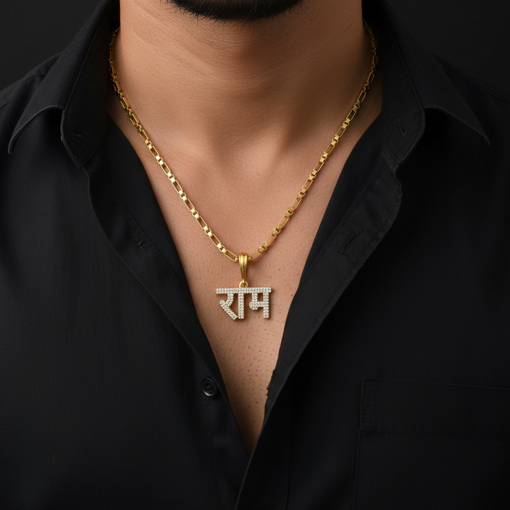 Ram Men’s Unique Gold Pendant With Chain (Chain-24 Inch)