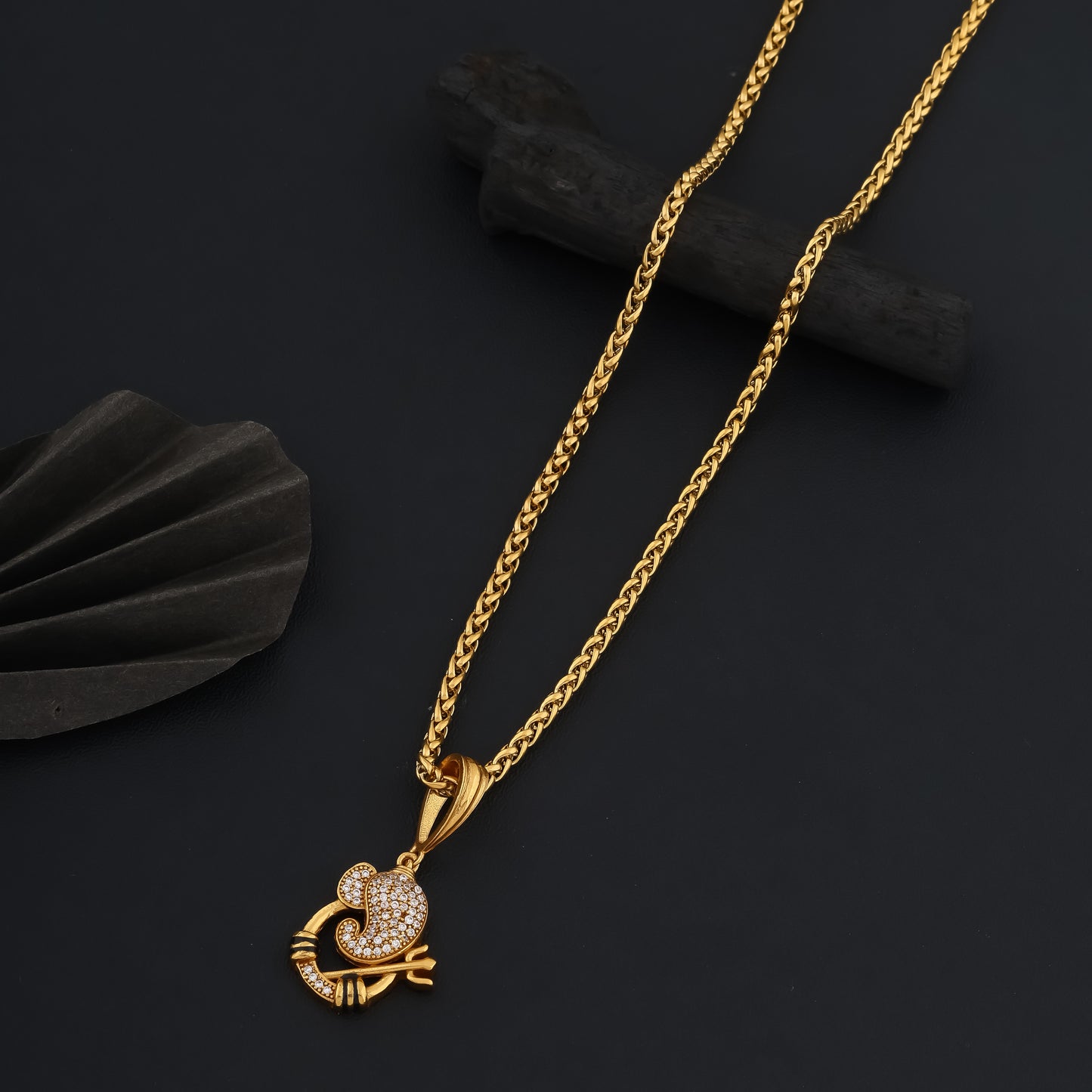 Ganesh Trishul Dimond Pendant With Gold Chain