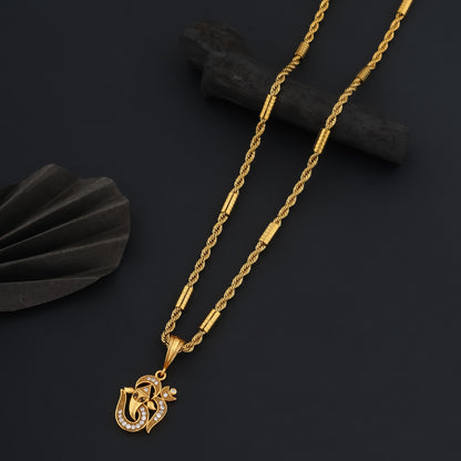 Om Ganesh Dimond Pendant With Gold Chain