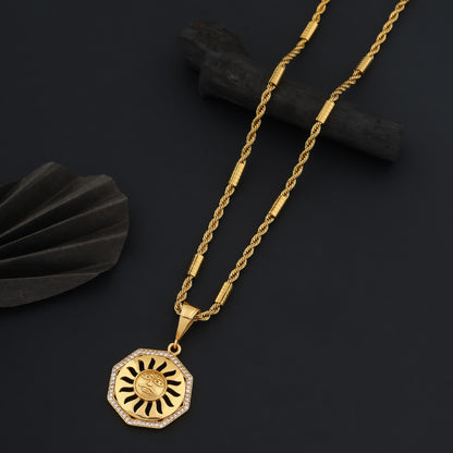 Divine Sun Dimond Pendant With Gold Chain