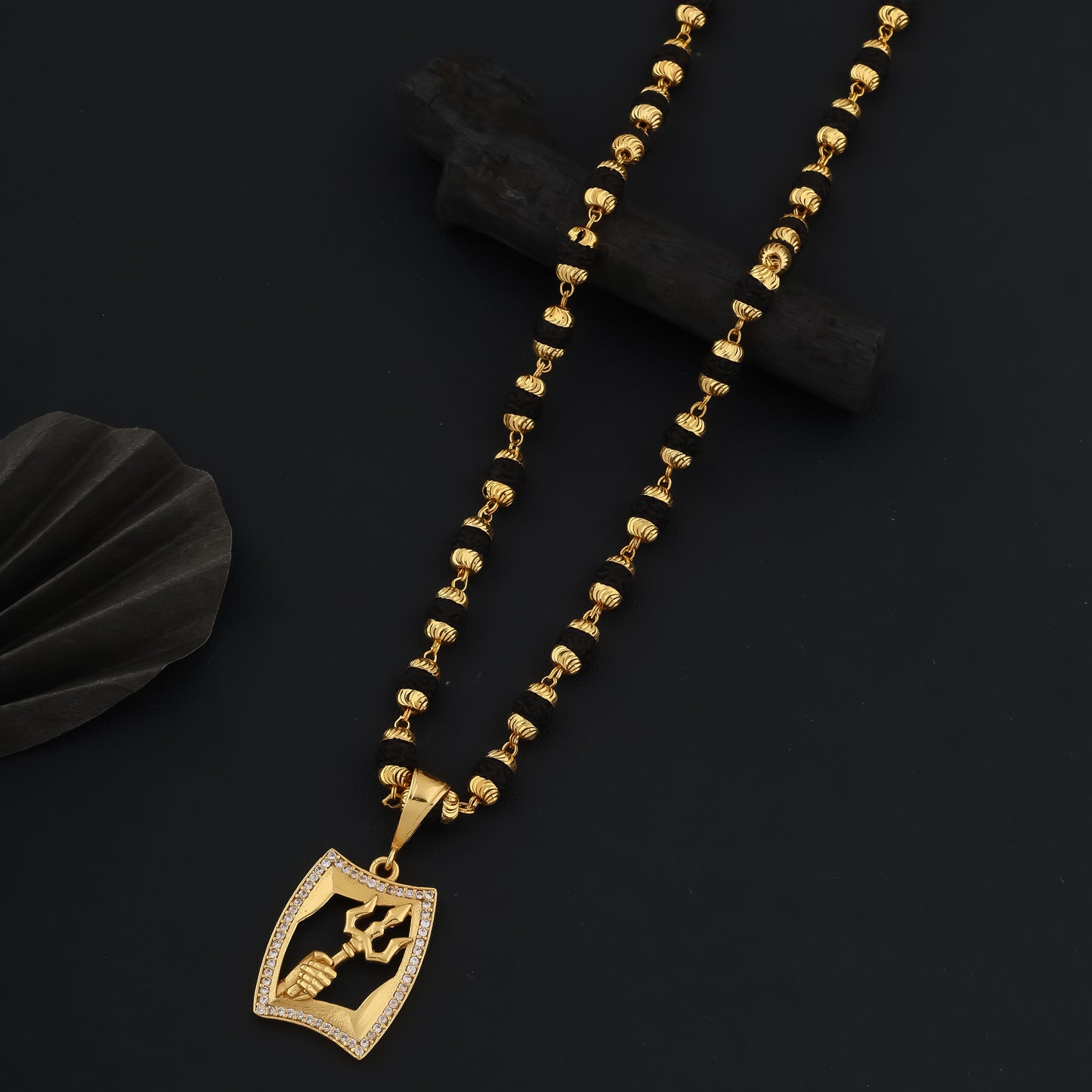 Shiva Trishul Dimond Pendant With Rudraksha Mala