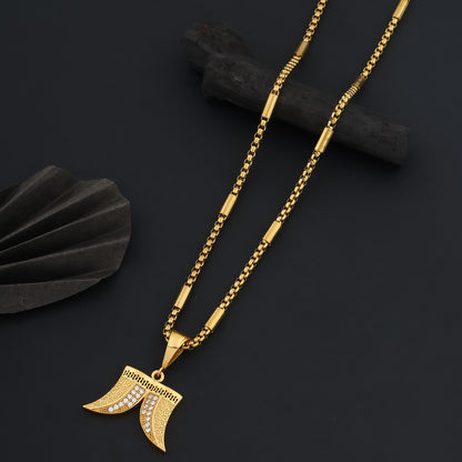 Two Lion Nail Dimond Pendant With Gold Chain