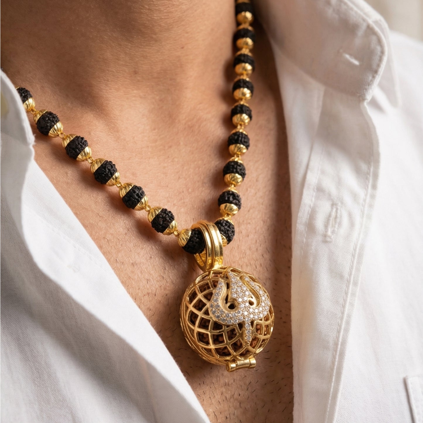 Trishul Pendant With Premium Rudraksha Mala