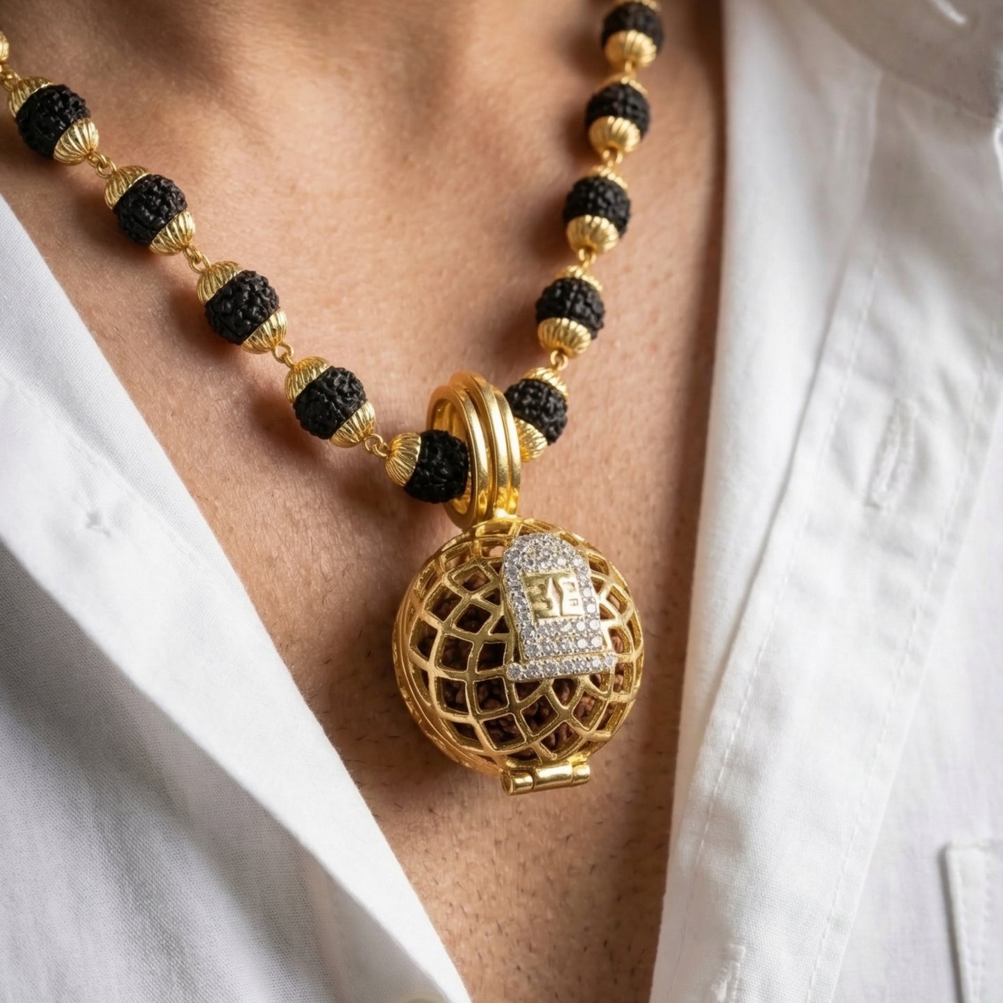 Shivling Pendant With Premium Rudraksha Mala