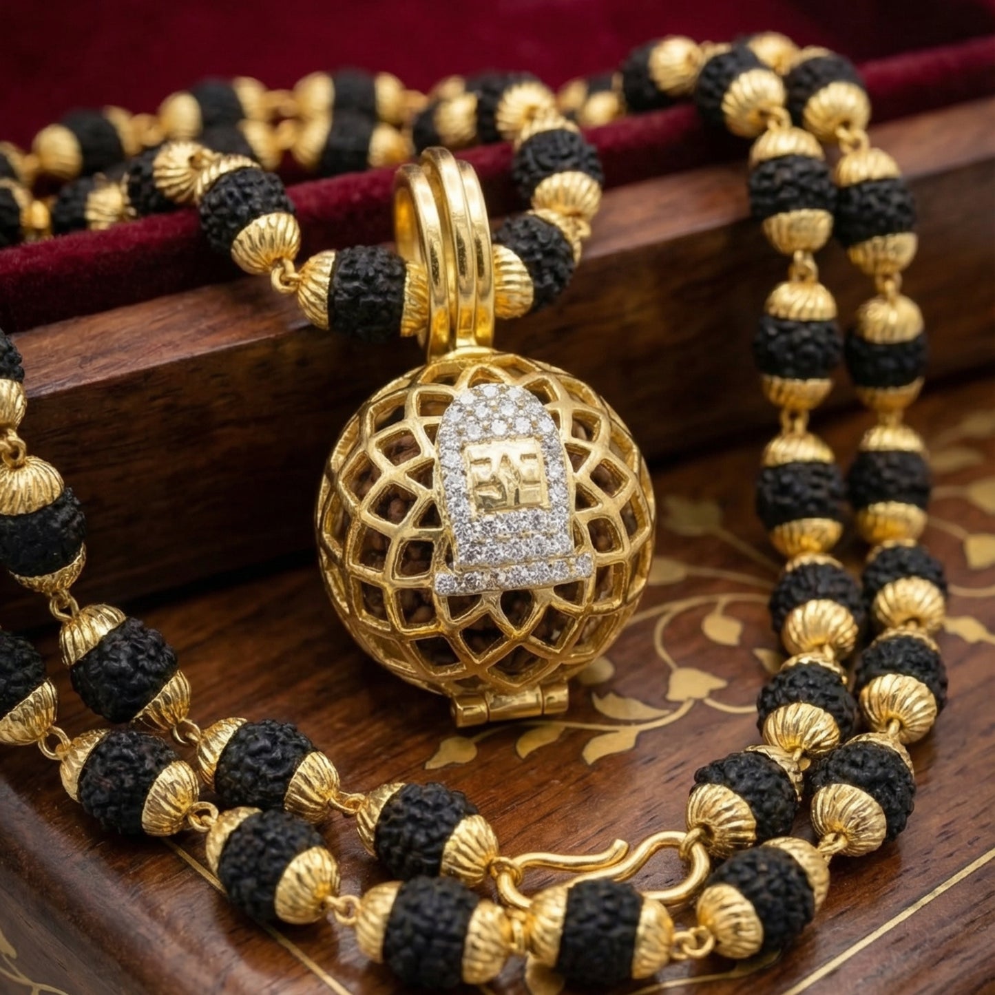 Shivling Pendant With Premium Rudraksha Mala