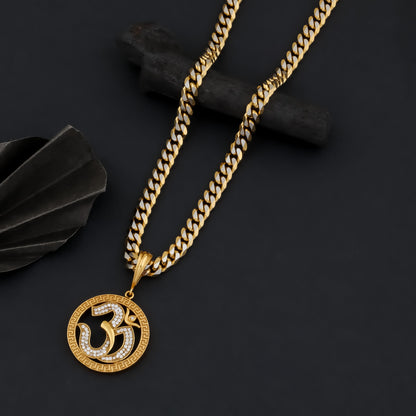 Round Om Men’s Attractive Gold Chain Pendant (Chain-24 Inch)
