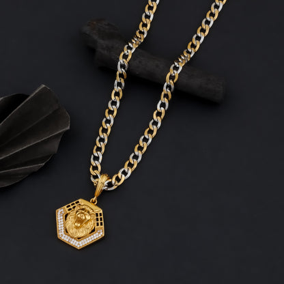 Simba Men’s Exclusive Gold Chain Pendant (Chain-24 Inch)