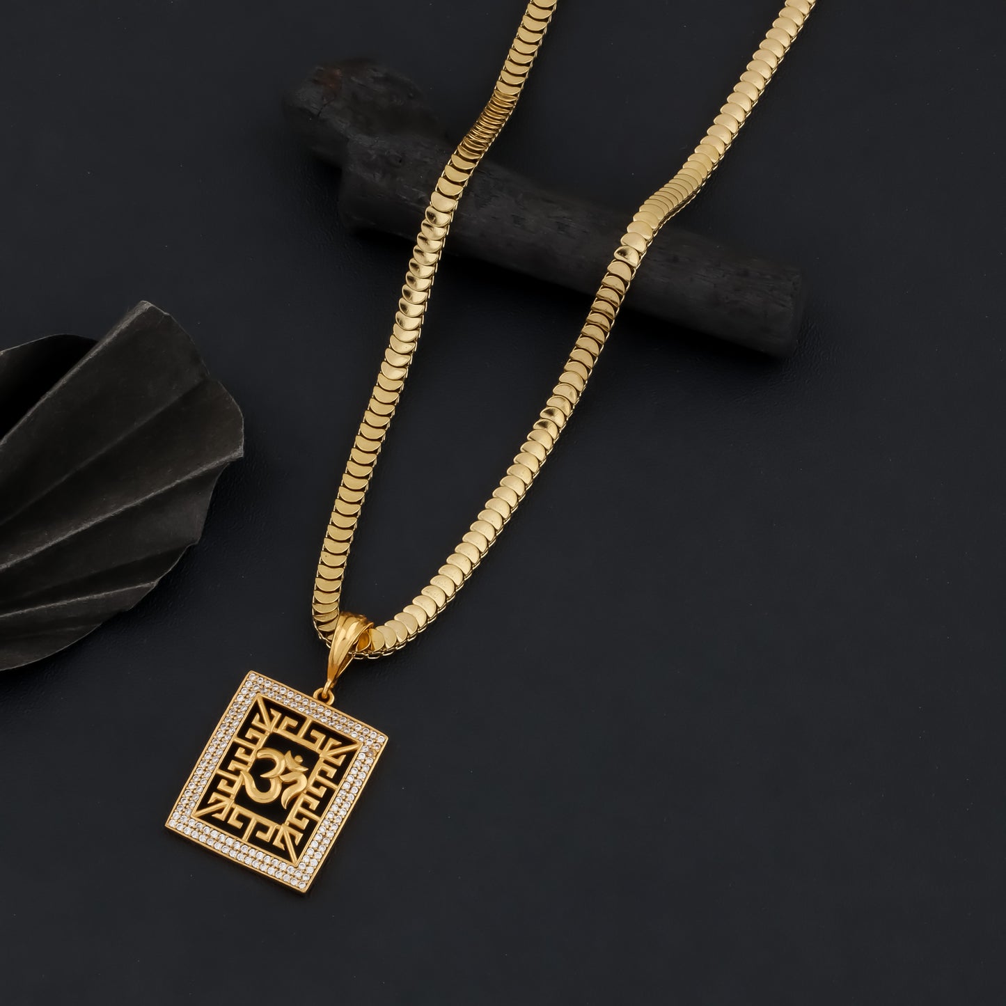 Om Square Men’s Attractive Gold Chain Pendant (Chain-24 Inch)
