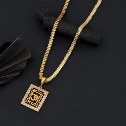 Om Square Men’s Attractive Gold Chain Pendant (Chain-24 Inch)