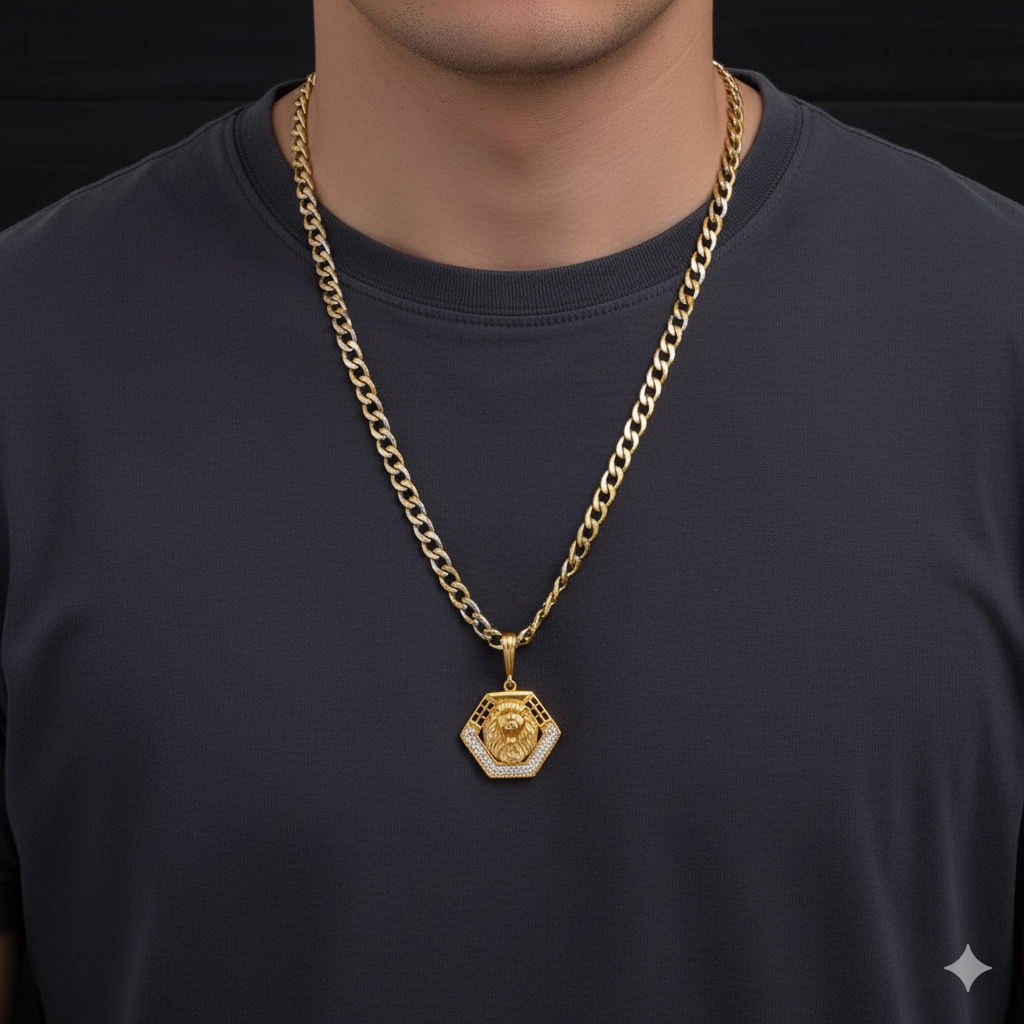 Simba Men’s Exclusive Gold Chain Pendant (Chain-24 Inch)