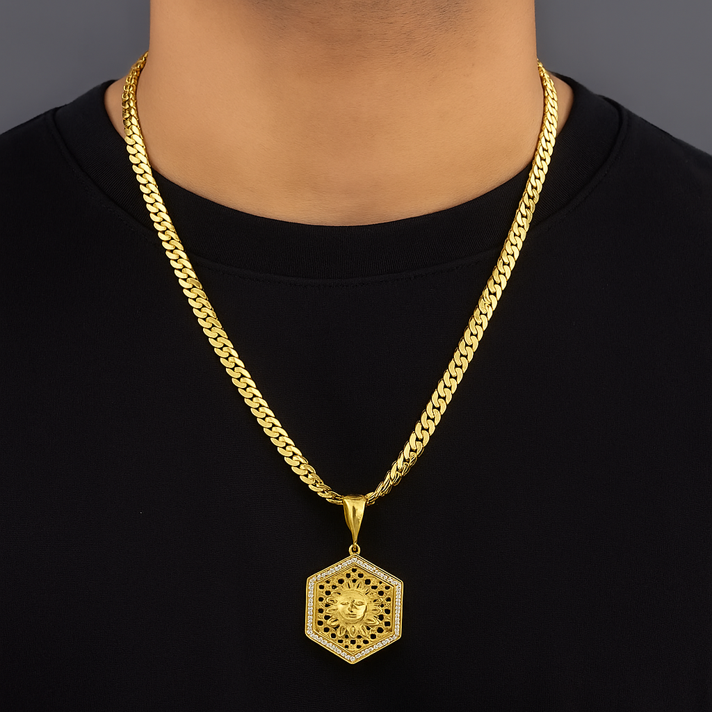 Sun Men’s Designer Gold Chain Pendant (Chain-24 Inch)