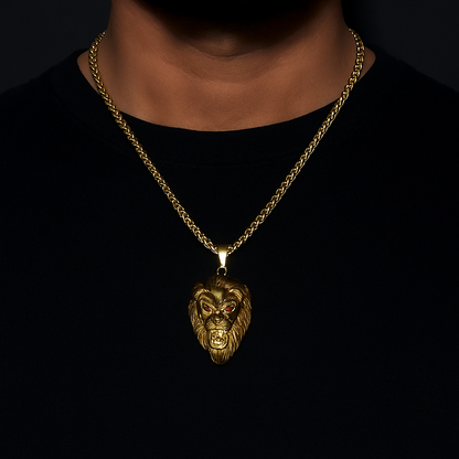 Lion Head Men’s Premium Gold Chain Pendant (Chain-24 Inch)