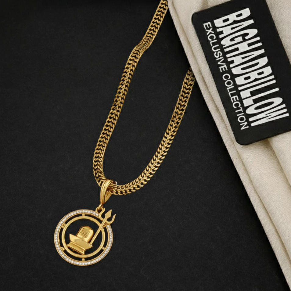 Shivling Men’s Unique Style Gold Chain Pendant (Chain-24 Inch)